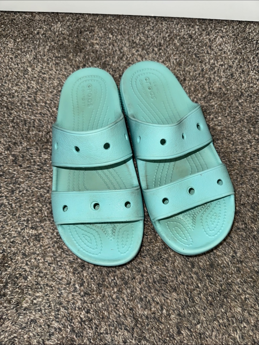 Teal Crocs Slides Sz 7M/9W comfy slip on summer casual support basic
